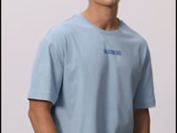 Light Blue 100% Cotton Thick Soft Textured Oversize Fit Printed Men's T-Shirt - 88354