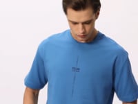 Petrol Blue Cotton Thick Soft Textured Oversize Fit Printed Men's T-Shirt - 88373