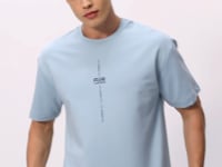 Light Blue Cotton Thick Soft Textured Oversize Fit Printed Men's T-Shirt - 88373