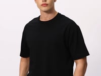 Black Cotton Thick Soft Textured Oversize Fit Basic Men's T-Shirt - 88377