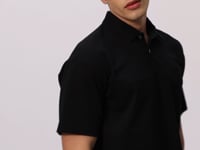 Black Cotton Thick Soft Textured Polo Collar Oversize Fit Basic Men's T-Shirt - 88382