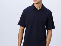 Navy Blue Cotton Thick Soft Textured Oversize Fit Basic Polo Collar Men's T-Shirt - 88327