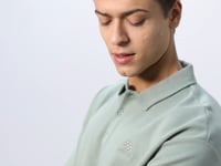 Light Green Cotton Thick Soft Textured Oversize Fit Basic Polo Collar Men's T-Shirt - 88327