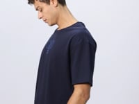 Navy Blue Cotton Thick Soft Textured Oversize Fit Printed Men's T-Shirt - 88333