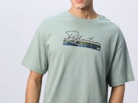 Light Green Cotton Thick Soft Textured Oversize Fit Printed Men's T-Shirt - 88334
