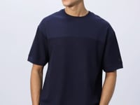 Navy Blue Textured Thick Surface Cotton Oversize Fit Basic Men's T-Shirt - 88340