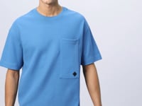Blue Cotton Thick Textured Surface Oversize Fit Basic Men's T-Shirt - 88341