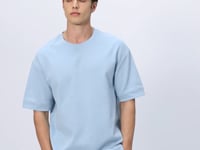 Light Blue Cotton Thick Soft Textured Oversize Fit Printed Men's T-Shirt - 88320