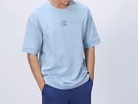 Light Blue Cotton Thick Soft Textured Oversize Fit Printed Men's T-Shirt - 88323