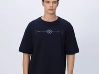 Navy Blue Cotton Thick Soft Textured Oversize Fit Printed Men's T-Shirt - 88323