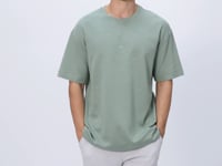Light Green Cotton Thick Soft Textured Oversize Fit Printed Men's T-Shirt - 88324