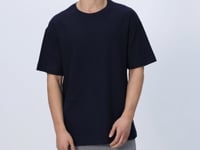 Navy Blue Textured Thick Surface Cotton Oversize Fit Basic Men's T-Shirt - 88337