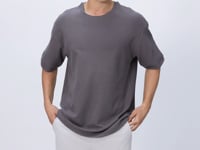 Dark Gray Cotton Thick Textured Surface Oversize Fit Basic Men's T-Shirt - 88339