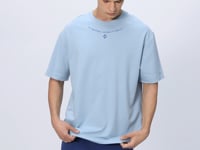 Light Blue Cotton Thick Soft Textured Oversize Fit Printed Men's T-Shirt - 88343