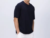 Navy Blue Cotton Thick Soft Textured Oversize Fit Basic Men's T-Shirt - 88349