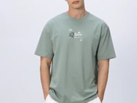 Light Green Cotton Thick Soft Textured Oversize Fit Printed Men's T-Shirt - 88350