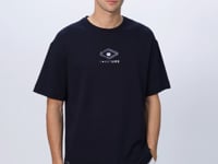 Navy Blue Cotton Thick Soft Textured Oversize Fit Printed Men's T-Shirt - 88325