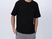 Black Cotton Thick Textured Surface Oversize Fit Basic Men's T-Shirt - 88341