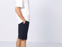 Ecru - Navy Blue Cotton Thick Soft Textured Oversize Fit Basic Men's Shorts Set - 85249