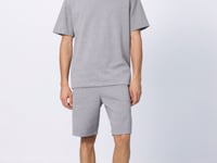Grey Melange Cotton Thick Soft Textured Oversize Fit Basic Men's Shorts Set - 85249