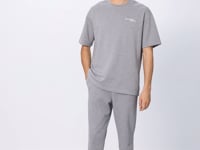 Grey Melange Cotton Thick Soft Textured Oversize Fit Embroidered Men's Tracksuit Set - 85252