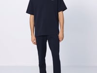 Navy Blue Cotton Thick Soft Textured Oversize Fit Embroidered Men's Tracksuit Set - 85252