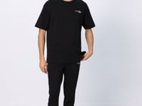 Black Cotton Thick Soft Textured Oversize Fit Embroidered Men's Tracksuit Set - 85252