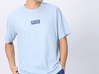 Light Blue Cotton Thick Textured Surface Oversize Fit Printed Men's T-Shirt - 88367