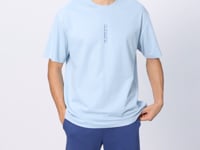 Light Blue Cotton Thick Textured Surface Oversize Fit Printed Men's T-Shirt - 88368