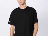 Black Cotton Thick Textured Surface Oversize Fit Printed Men's T-Shirt - 88369