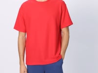 Red Waffle Interlock Textured Surface Oversize Fit Basic Men's T-Shirt - 88379