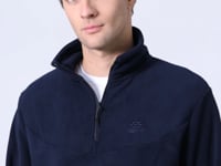 Navy Blue Half Zip Stand-up Collar Elastic Cuffed Polar Men's Tracksuit Set - 85159