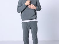 Half Zipper Stand Collar Elastic Cuff Fleece Men's Tracksuit Set - 85159