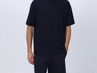 Navy Blue Textured Thick Surface Cotton Oversize Fit Basic Men's T-Shirt - 88335