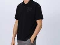 Black Cotton Thick Soft Textured Oversize Fit Printed Polo Collar Men's T-Shirt - 88347