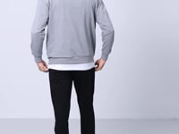 Grey Melange - Black Casual O Neck Elastic Cuffed Cotton Men's Oversize Tracksuit Set - 85120