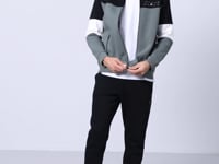 Black Stand Collar Color Gradient Fleece-Lined Men's Tracksuit Set - 85186