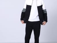 Black Upright Collar Color Gradient Fleece-Lined Men's Tracksuit Set - 85186
