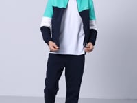 Indigo Stand-Up Collar Color Gradient Fleece-Lined Men's Tracksuit Set - 85186