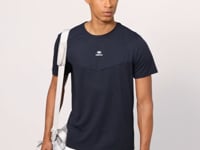 Navy Blue Polyester Breathable Textured Thin Flexible Standard Fit Men's Performance T-Shirt - 88391