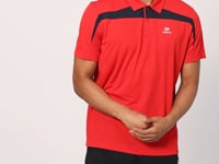 Red Polyester Breathable Textured Thin Flexible Standard Fit Polo Collar Men's Performance T-Shirt - 88392