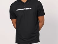 Black Polyester Breathable Textured Thin Flexible Standard Fit Polo Collar Men's Performance T-Shirt - 88393