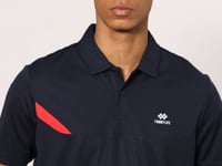 Navy Blue Polyester Breathable Textured Thin Flexible Standard Fit Polo Collar Men's Performance T-Shirt - 88402
