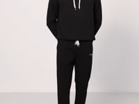 Ecru - Black Cotton Thick Soft Textured Comfort Fit Embroidered Men's Tracksuit Set - 85255