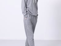 Grey Melange Hooded Kangaroo Pocket Oversize Elastic Cuff Women's Tracksuit Set - 95288