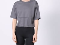 Dark Grey Polyester Breathable Textured Thin Flexible Oversize Fit Performance Women's T-Shirt - 97284