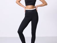 Black Polyester Flexible Standard Fit Performance Women's Tights Set - 95333