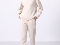 Bej Basic Cotton O Neck Oversize Elastic Cuff Women's Tracksuit Set - 95287