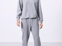 Grey Melange Basic Cotton Round Neck Oversize Elastic Cuffed Women's Tracksuit Set - 95287