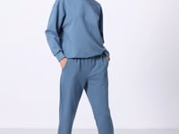 Forest Green Basic Cotton Round Neck Oversize Elastic Cuff Women's Tracksuit Set - 95287